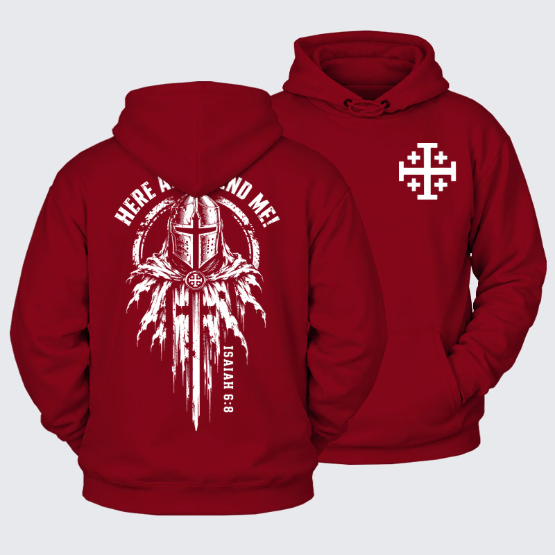 Plush Fleece-Lined Hoodie -Here Am I, Send Me – Isaiah 6:8 Christian Knight
