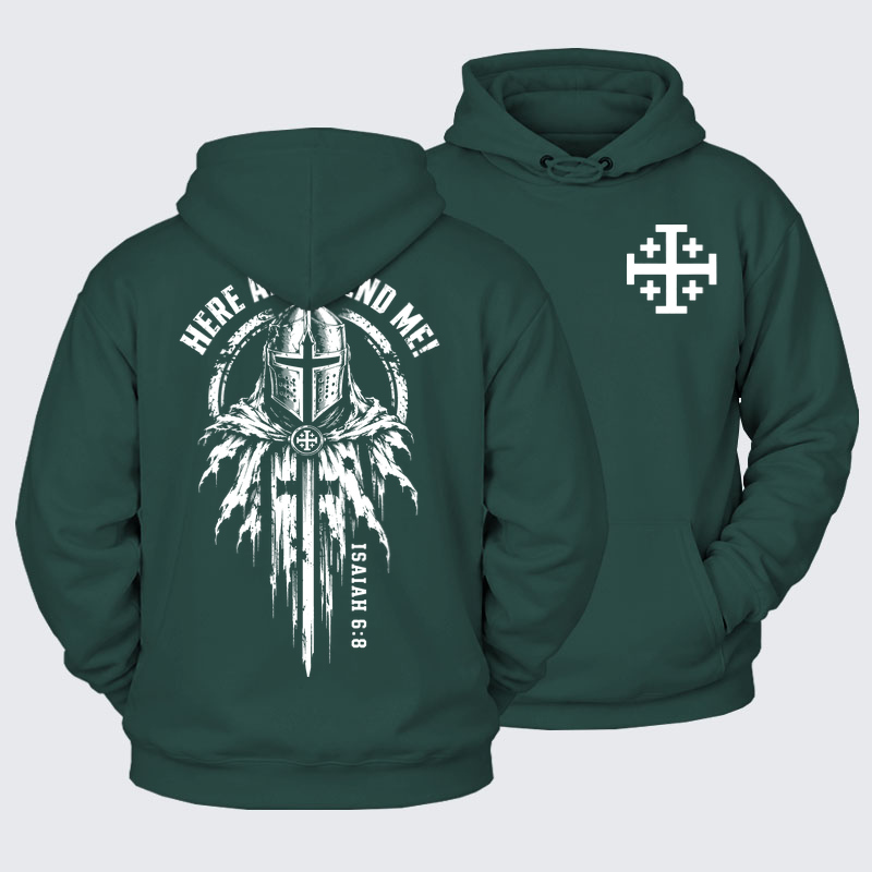 Plush Fleece-Lined Hoodie -Here Am I, Send Me – Isaiah 6:8 Christian Knight