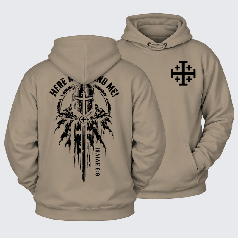 Plush Fleece-Lined Hoodie -Here Am I, Send Me – Isaiah 6:8 Christian Knight