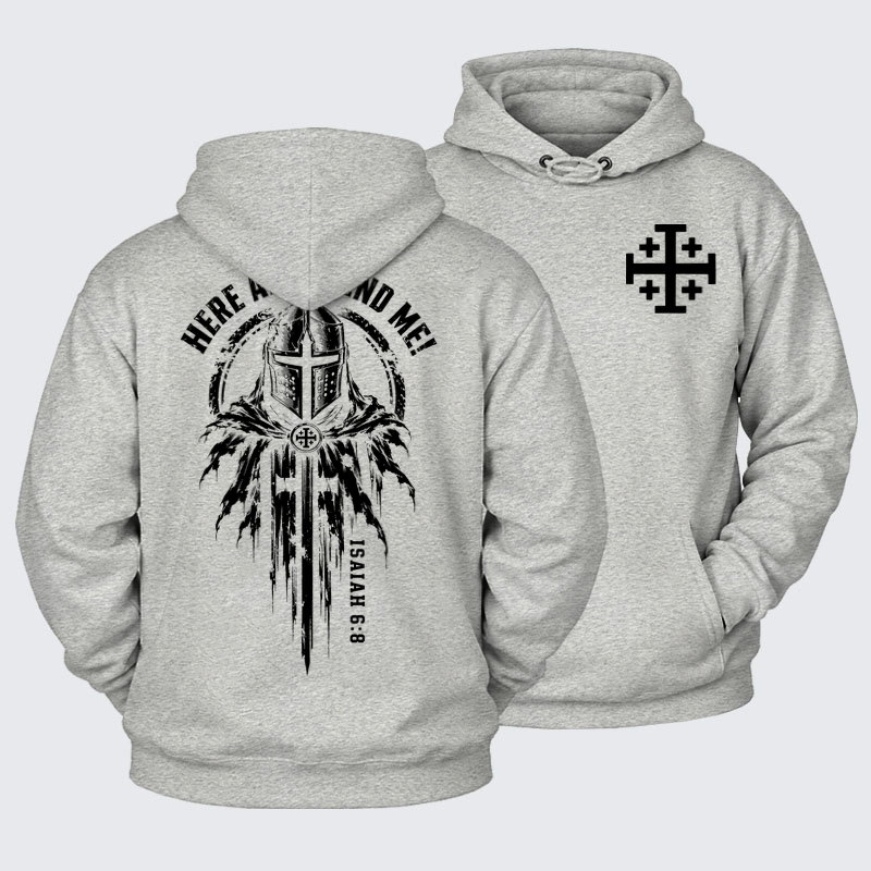 Plush Fleece-Lined Hoodie -Here Am I, Send Me – Isaiah 6:8 Christian Knight