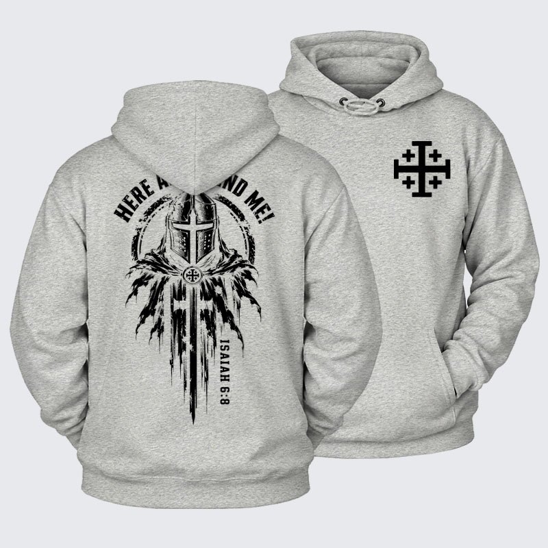 Plush Fleece-Lined Hoodie -Here Am I, Send Me – Isaiah 6:8 Christian Knight