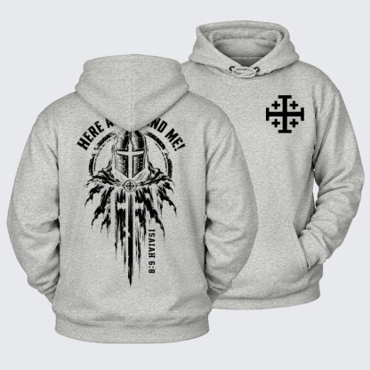 Plush Fleece-Lined Hoodie -Here Am I, Send Me – Isaiah 6:8 Christian Knight