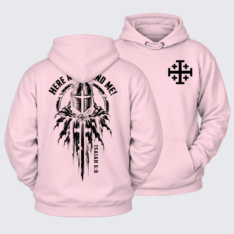 Plush Fleece-Lined Hoodie -Here Am I, Send Me – Isaiah 6:8 Christian Knight