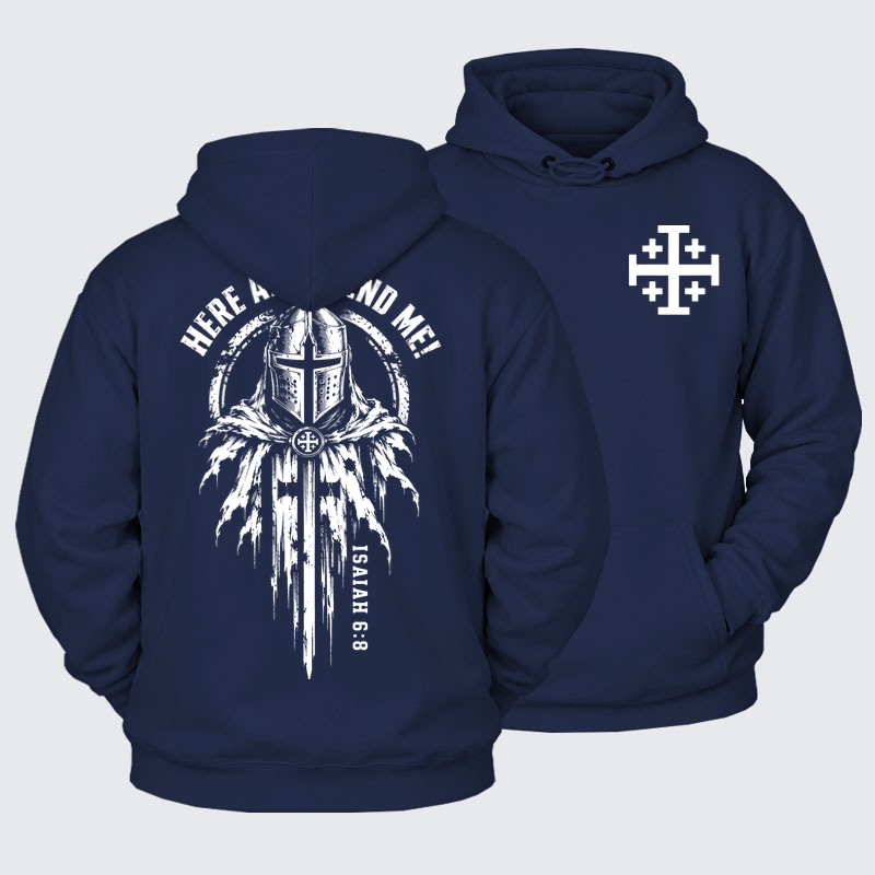 Plush Fleece-Lined Hoodie -Here Am I, Send Me – Isaiah 6:8 Christian Knight