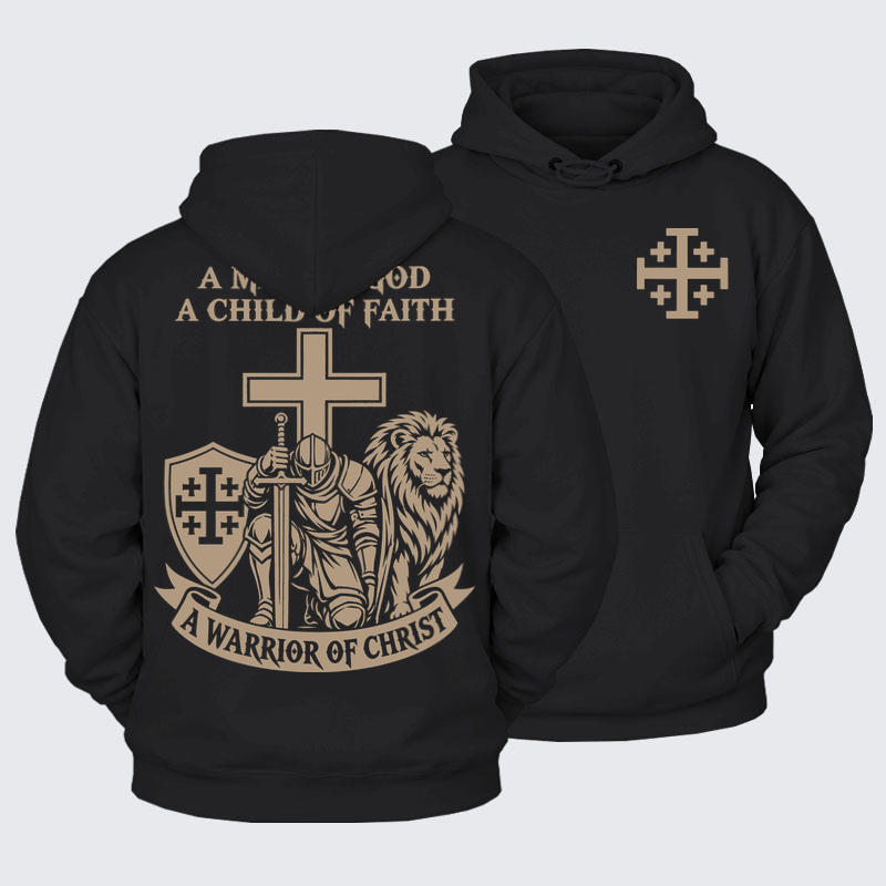 Plush Fleece-Lined Hoodie - A Man of God – Christian Warrior Knight & Lion
