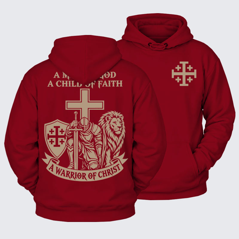 Plush Fleece-Lined Hoodie - A Man of God – Christian Warrior Knight & Lion