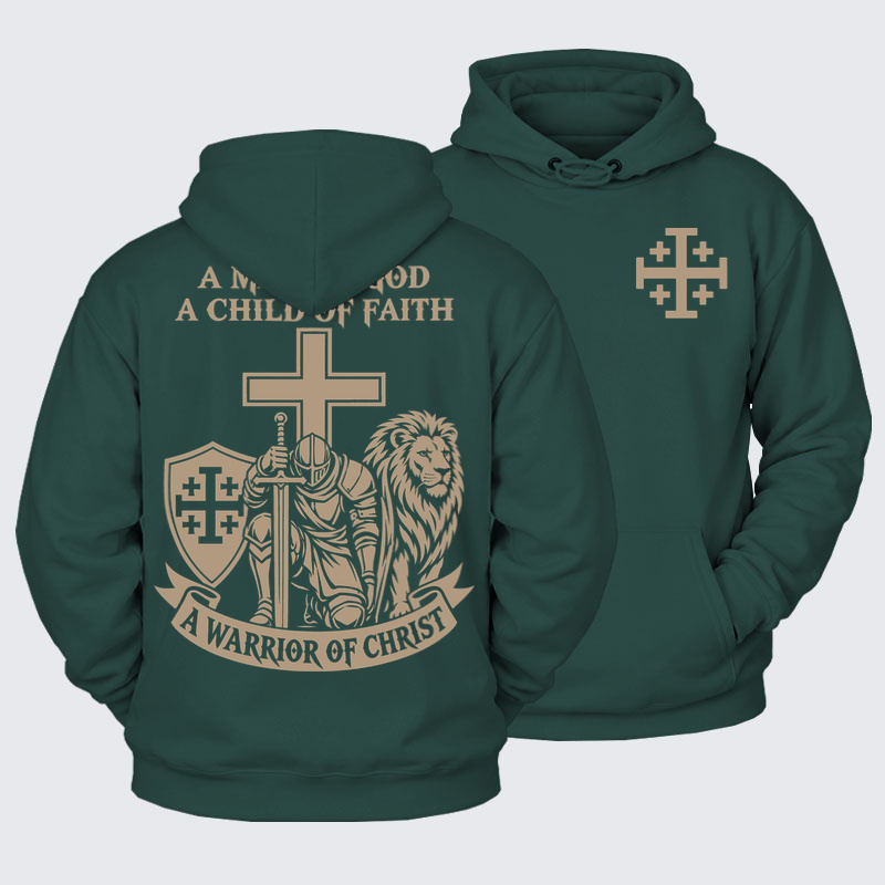 Plush Fleece-Lined Hoodie - A Man of God – Christian Warrior Knight & Lion