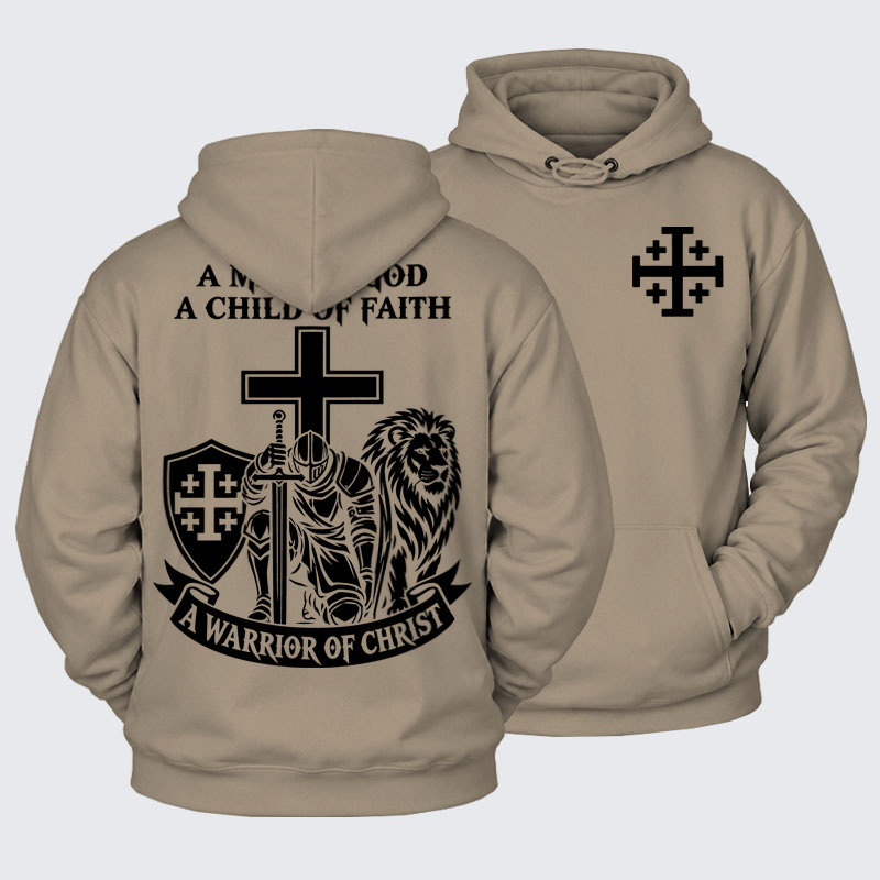 Plush Fleece-Lined Hoodie - A Man of God – Christian Warrior Knight & Lion
