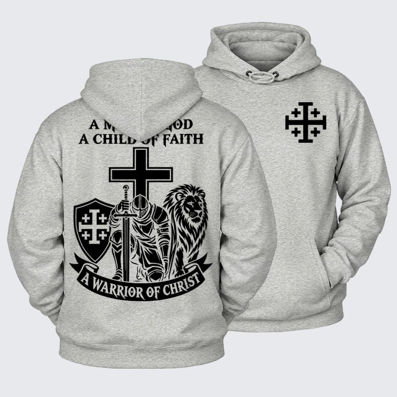 Plush Fleece-Lined Hoodie - A Man of God – Christian Warrior Knight & Lion