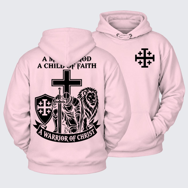 Plush Fleece-Lined Hoodie - A Man of God – Christian Warrior Knight & Lion