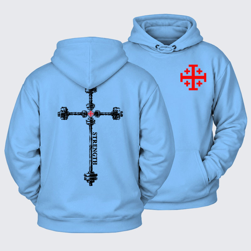 Plush Fleece-Lined Hoodie - Strength in the Lord – Christian Gym Jerusalem Cross