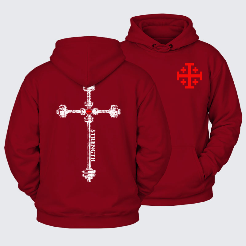 Plush Fleece-Lined Hoodie - Strength in the Lord – Christian Gym Jerusalem Cross
