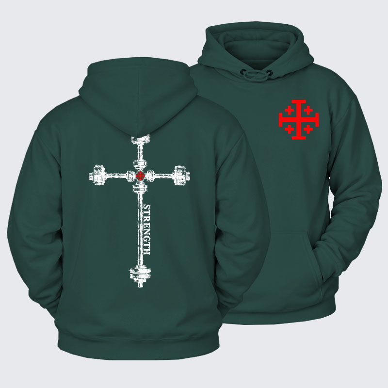 Plush Fleece-Lined Hoodie - Strength in the Lord – Christian Gym Jerusalem Cross