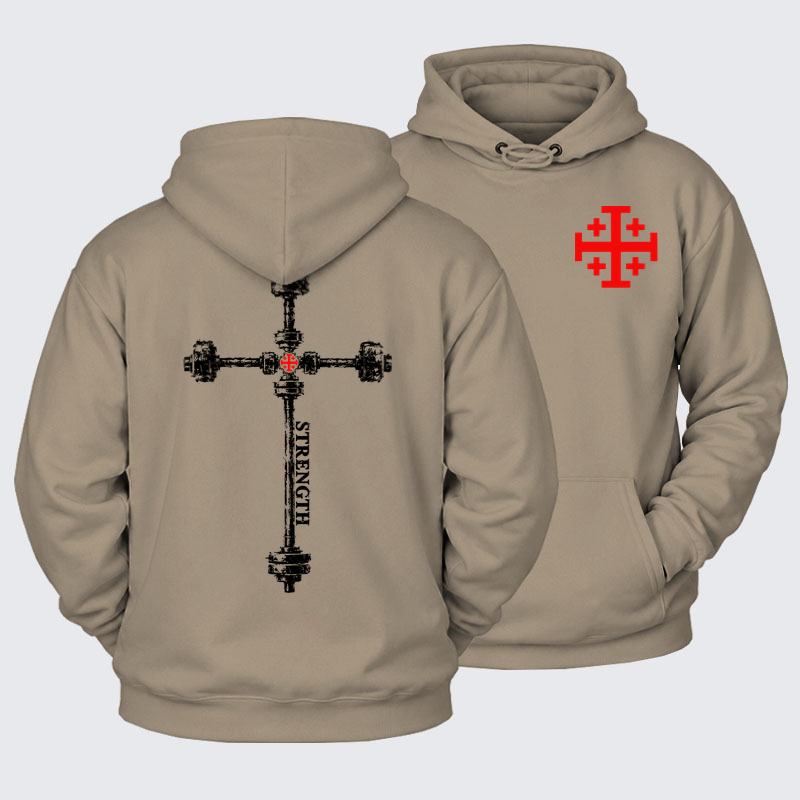 Plush Fleece-Lined Hoodie - Strength in the Lord – Christian Gym Jerusalem Cross