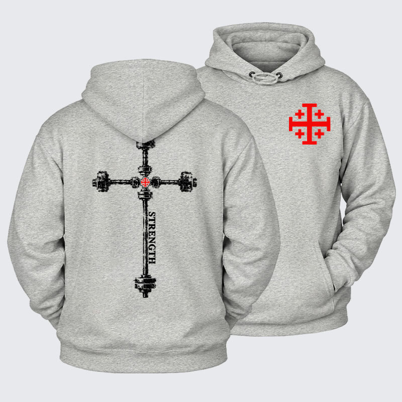 Plush Fleece-Lined Hoodie - Strength in the Lord – Christian Gym Jerusalem Cross