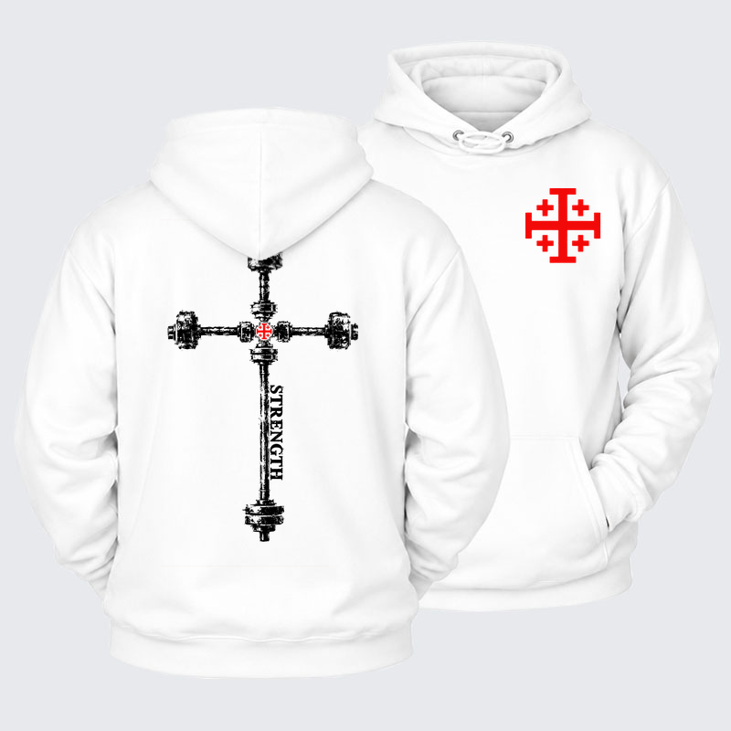 Plush Fleece-Lined Hoodie - Strength in the Lord – Christian Gym Jerusalem Cross
