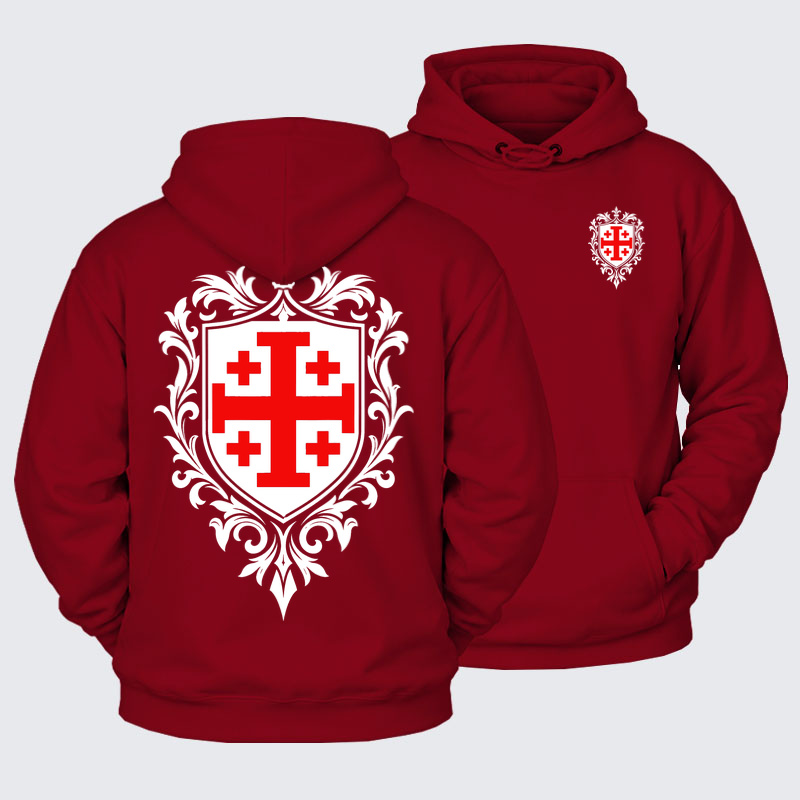 Plush Fleece-Lined Hoodie - Jerusalem Cross Heraldic Crest