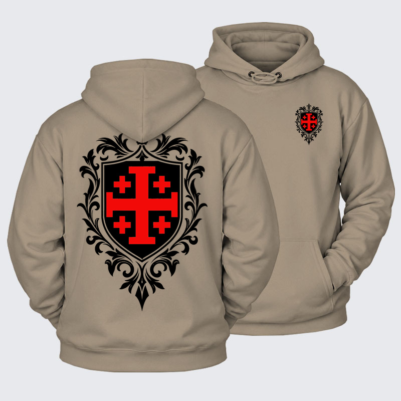 Plush Fleece-Lined Hoodie - Jerusalem Cross Heraldic Crest