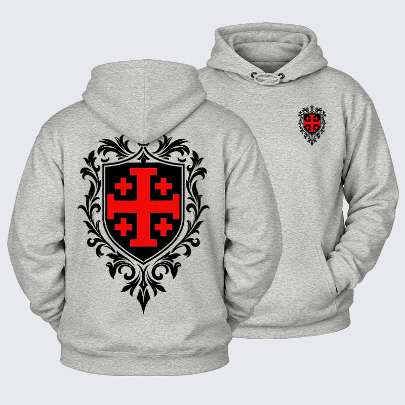 Plush Fleece-Lined Hoodie - Jerusalem Cross Heraldic Crest