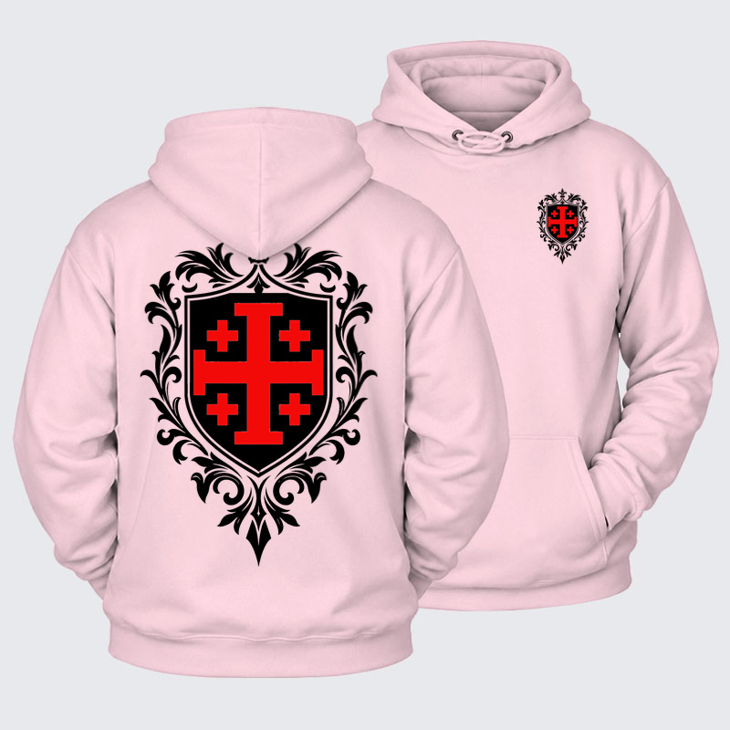 Plush Fleece-Lined Hoodie - Jerusalem Cross Heraldic Crest