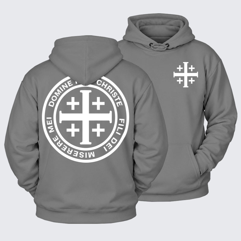 Plush Fleece-Lined Hoodies - Domine Iesu Christe Jerusalem Cross