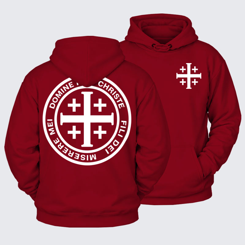Plush Fleece-Lined Hoodies - Domine Iesu Christe Jerusalem Cross