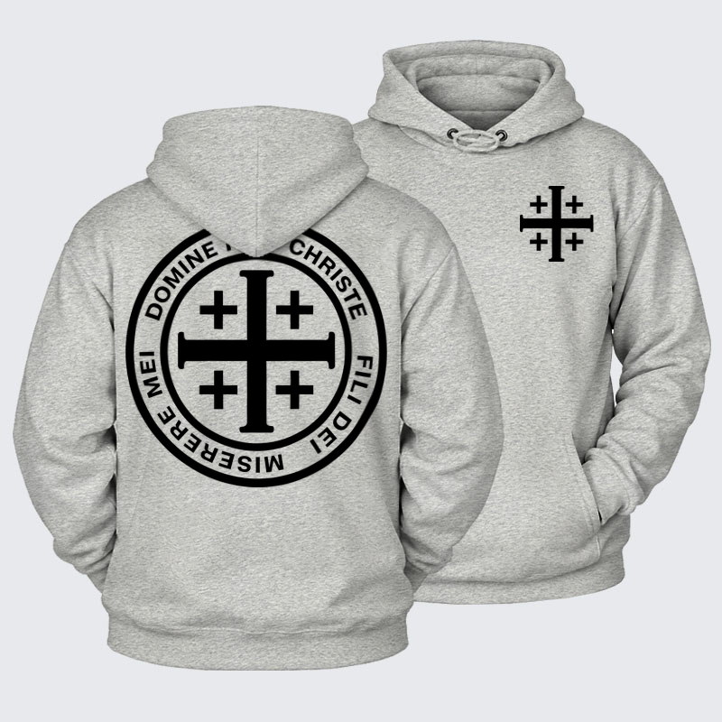 Plush Fleece-Lined Hoodies - Domine Iesu Christe Jerusalem Cross
