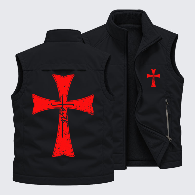 Reversible Fleece-Lined Outdoor Vest - Knights Templar Crusader Cross Faith   
