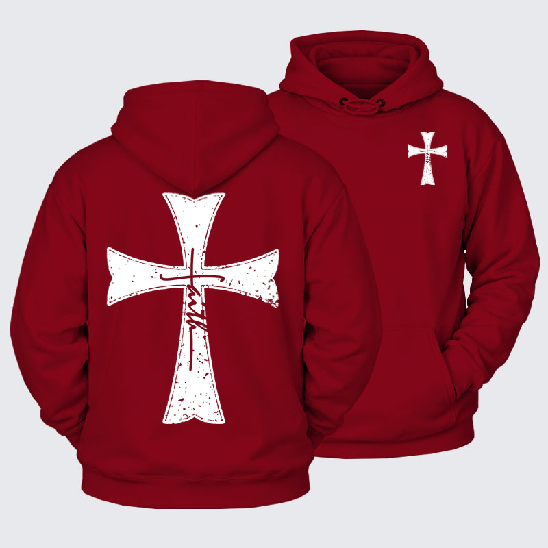 Plush Fleece-Lined Hoodie - Knights Templar Crusader Cross Faith   