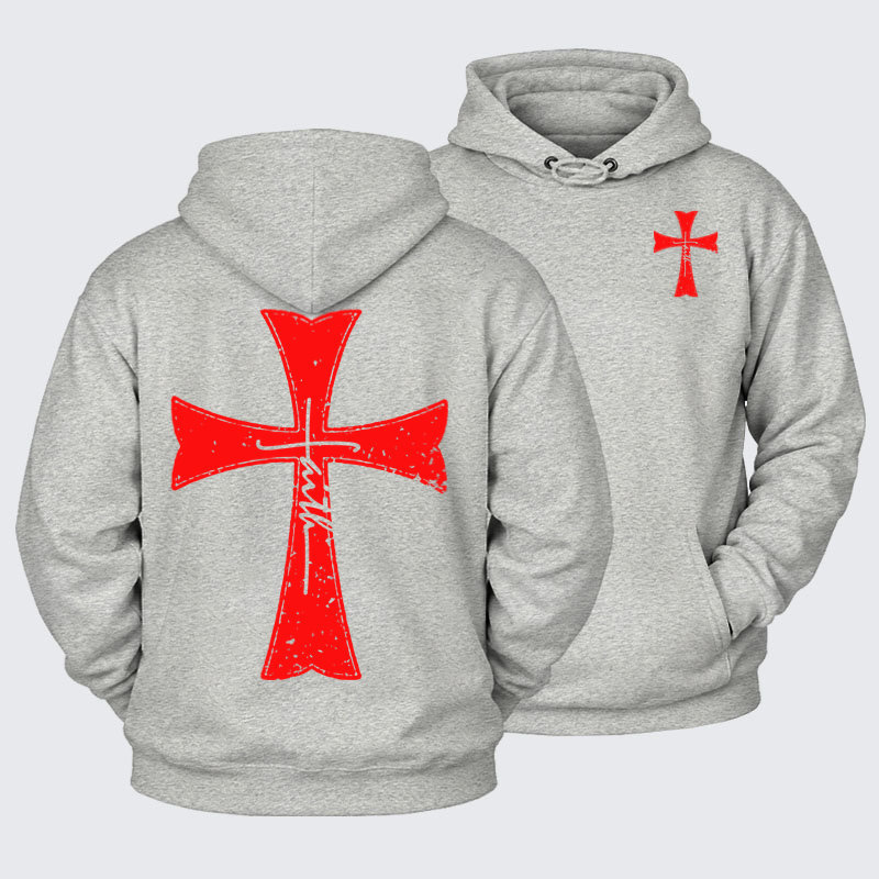 Plush Fleece-Lined Hoodie - Knights Templar Crusader Cross Faith   