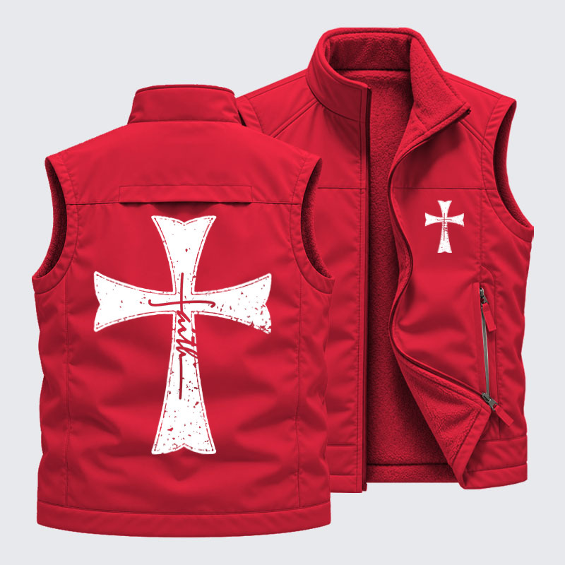 Reversible Fleece-Lined Outdoor Vest - Knights Templar Crusader Cross Faith   