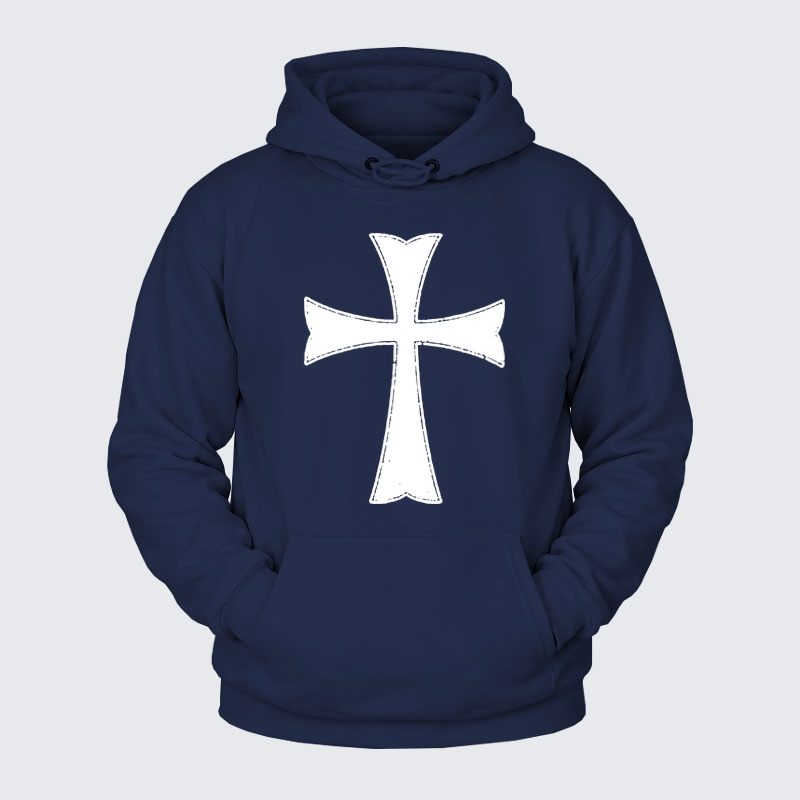 Plush Fleece-Lined Hoodie - Knights Templar Crusader Cross   