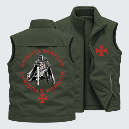 Reversible Fleece-Lined Outdoor Vest - Knights Templar Templar Cross Crusader Knight    