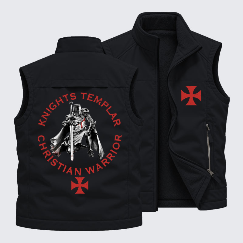 Reversible Fleece-Lined Outdoor Vest - Knights Templar Templar Cross Crusader Knight    