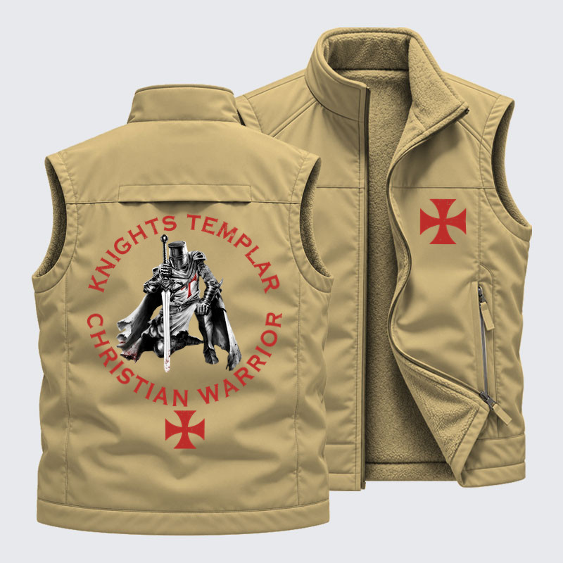 Reversible Fleece-Lined Outdoor Vest - Knights Templar Templar Cross Crusader Knight    