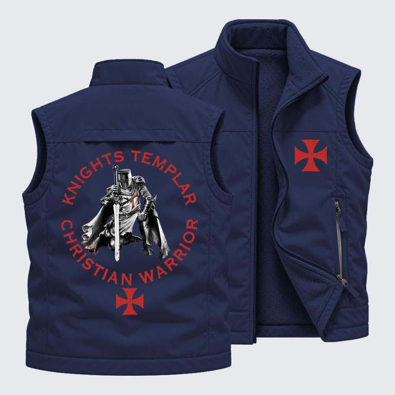 Reversible Fleece-Lined Outdoor Vest - Knights Templar Templar Cross Crusader Knight    