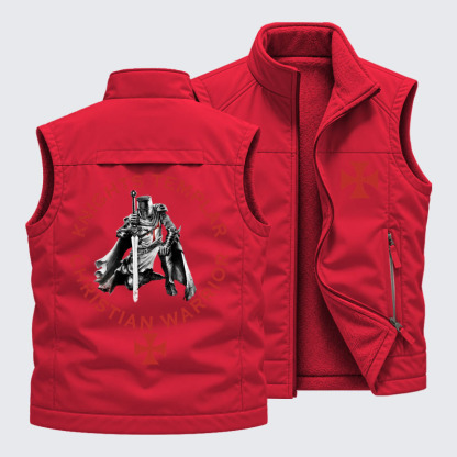 Reversible Fleece-Lined Outdoor Vest - Knights Templar Templar Cross Crusader Knight    