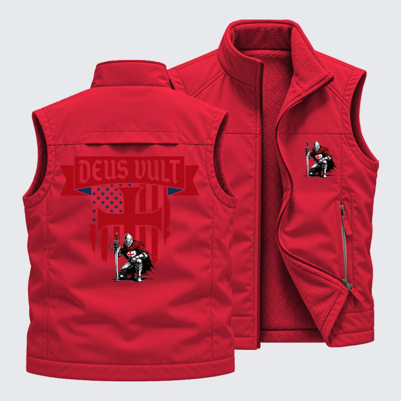 Reversible Fleece-Lined Outdoor Vest -Templar Knight Crusader Deus Vult