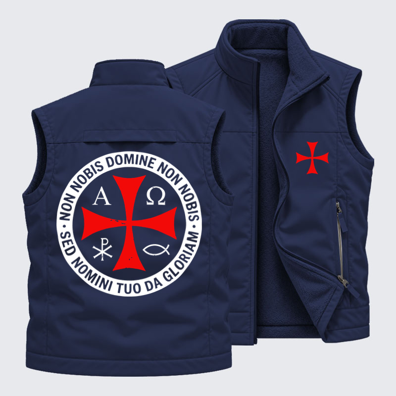 Reversible Fleece-Lined Outdoor Vest -Non Nobis Domine, Non Nobis, Sed Nomini Tuo Da Gloriam