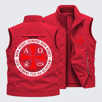 Reversible Fleece-Lined Outdoor Vest -Non Nobis Domine, Non Nobis, Sed Nomini Tuo Da Gloriam