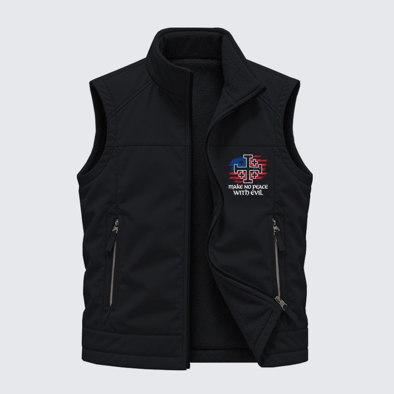 Reversible Fleece-Lined Outdoor Vest -Make No Peace with Evil Jerusalem Cross United States Flag 