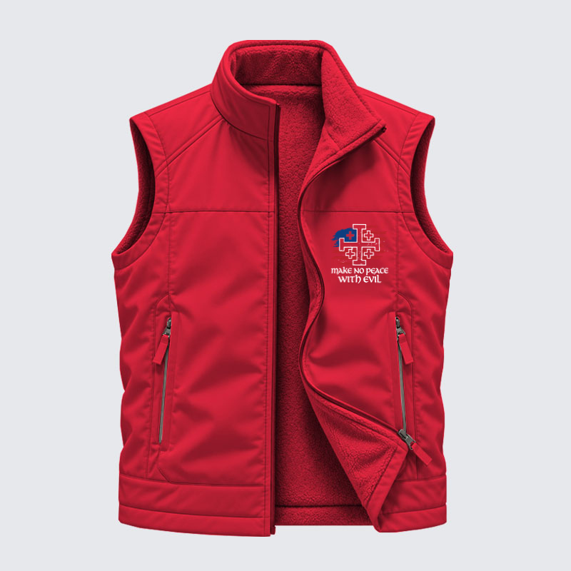 Reversible Fleece-Lined Outdoor Vest -Make No Peace with Evil Jerusalem Cross United States Flag 