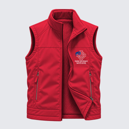 Reversible Fleece-Lined Outdoor Vest -Make No Peace with Evil Jerusalem Cross United States Flag 