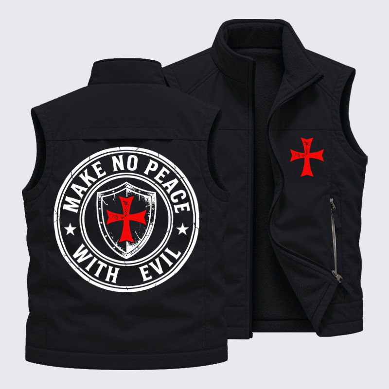 Reversible Fleece-Lined Outdoor Vest -Make No Peace with Evil Knight Templar Jerusalem Cross