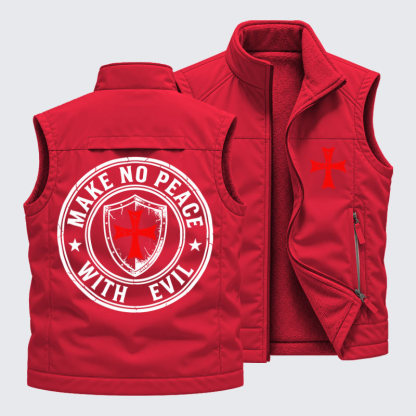 Reversible Fleece-Lined Outdoor Vest -Make No Peace with Evil Knight Templar Jerusalem Cross