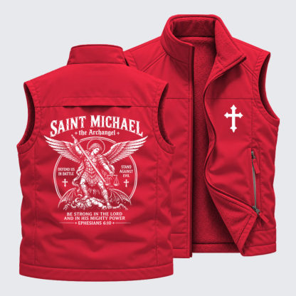 Reversible Fleece-Lined Outdoor Vest -Saint Michael The Archangel
