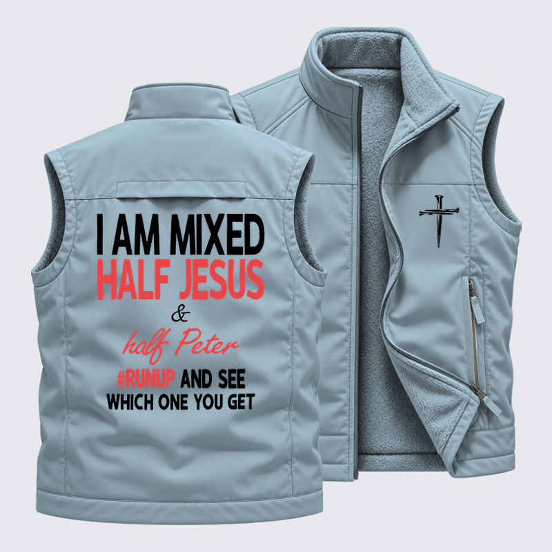 Reversible Fleece-Lined Outdoor Vest -I Am Mixed Half Jesus & Half Peter   