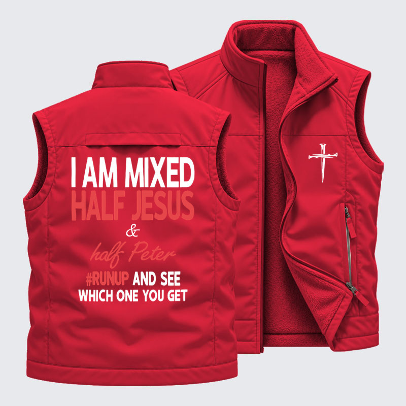 Reversible Fleece-Lined Outdoor Vest -I Am Mixed Half Jesus & Half Peter   