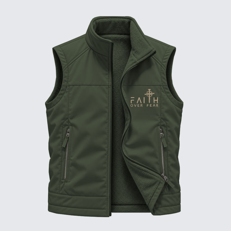 Reversible Fleece-Lined Outdoor Vest -Faith Over Fear Faith Cross   