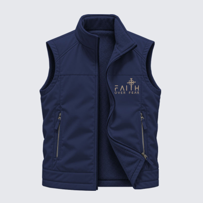 Reversible Fleece-Lined Outdoor Vest -Faith Over Fear Faith Cross   
